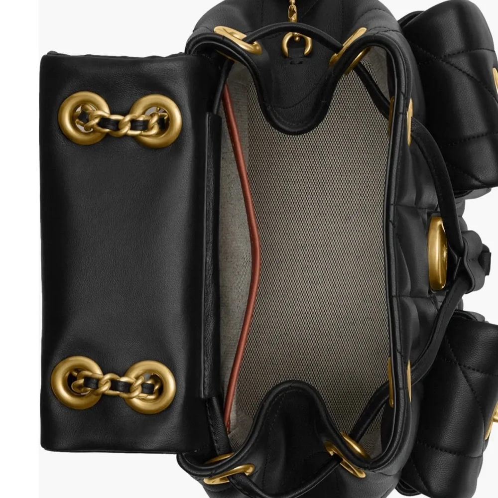 COACH Black Quilted Leather C Backpack with Gold Hardware